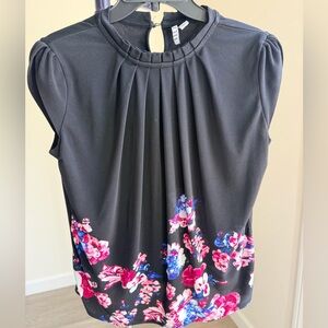 Elle Black Blouse with Pink and Blue Floral Design